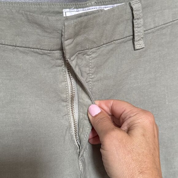 Frank Eileen Kinsale Size 10 Ankle Sage Green Cotton  Flax Blend Raw Hem Pants - Picture 11 of 13